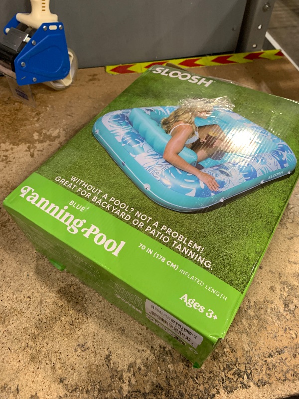 Photo 1 of *UNKNOWN OF ANY DAMAGES** SLOOSH Inflatable Tanning Pool Lounger Float, 70" x 46" Pool Floats Adult with Pillow, 4 in 1 Suntan Tub Raft Floatie,Sunbathing Bed Lounge for Water Blow Up Kids Ball Pit Party Gifts, L-Blue