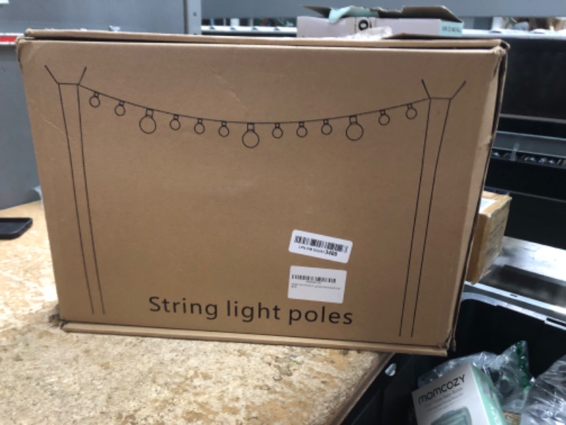 Photo 1 of 6 Pack 10 ft Heavy Duty Metal String Light Poles Adjustable Outdoor Lighting Stand for Patio,Backyard,Garden,Party & Wedding Rustproof & Sturdy with Hooks