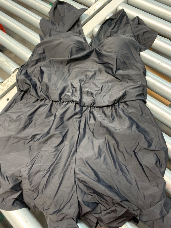 Photo 1 of (STYLE VARYS) (XL) (BAGGED) (USED/FAIR) Tempt Me Black Romper One Piece Swimsuits with Short - Women Boyleg with Pockets Bathing Suit Modest Swimwear 