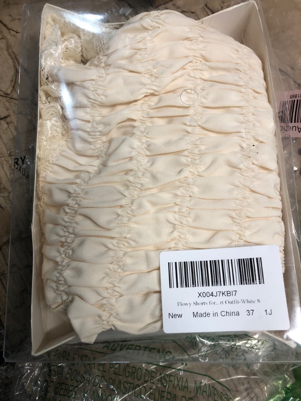 Photo 1 of Women's Flowy Shorts Casual Linen Boho Ruffle Mini Skirts Pleated High Waist Cute Butterfly Skorts with Pockets Summer Trendy-White S