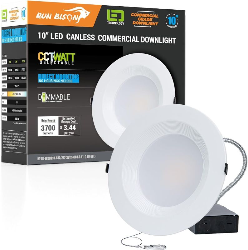Photo 1 of 10 Inch Recessed LED Commercial Downlight with J-Box, Wattage Adjustable 22/29/37.5W,3 Color Selectable 3000K-5000K, 120-277V,0-10V Dimmable, IC Rated,Canless LED Downlight,UL & Energy Star