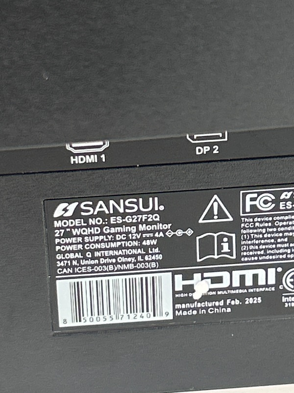 Photo 1 of *** DAMAGED SCREEN. PARTS ONLY *****SANSUI 27 Inch WQHD 2560 x 1440 IPS Gaming Monitor, 180Hz 1ms Computer Monitor, DP 1.2 x2 | HDMI 2.0 x2 | VESA Mount, 120% sRGB HDR Eye Care Metal Stand (DP Cable Included)
