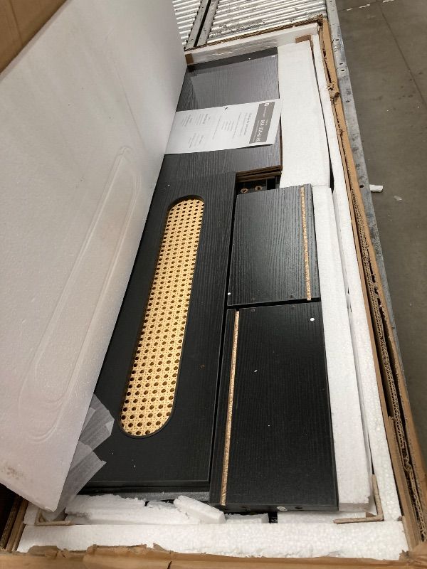 Photo 1 of **MISSING BOX 1 OF 3***DWVO Buffet Cabinet Rattan - with 6 Wood Storage Drawer TV Stand Coffee Bar with Golden Handles for Living Room/Dining Room/Entryway-Black