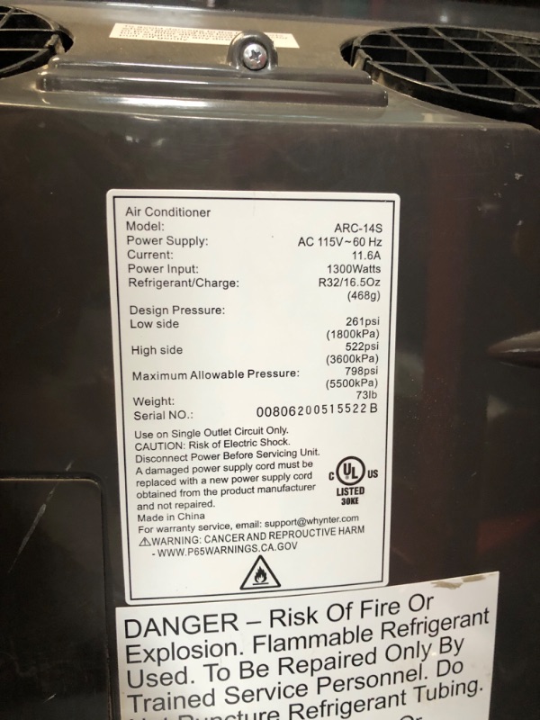 Photo 1 of ***HEAVILY USED AND DIRTY - MISSING BACK PANEL AND REMOTE - POWERS ON - UNABLE TO TEST FURTHER - SEE PICTURES***
Whynter Portable Air Conditioner 14,000 BTU with Dual Hose Dehumidifier & Cooling Fan for 500 Sq Ft Rooms, Includes AC Unit Window Kit, ARC-14