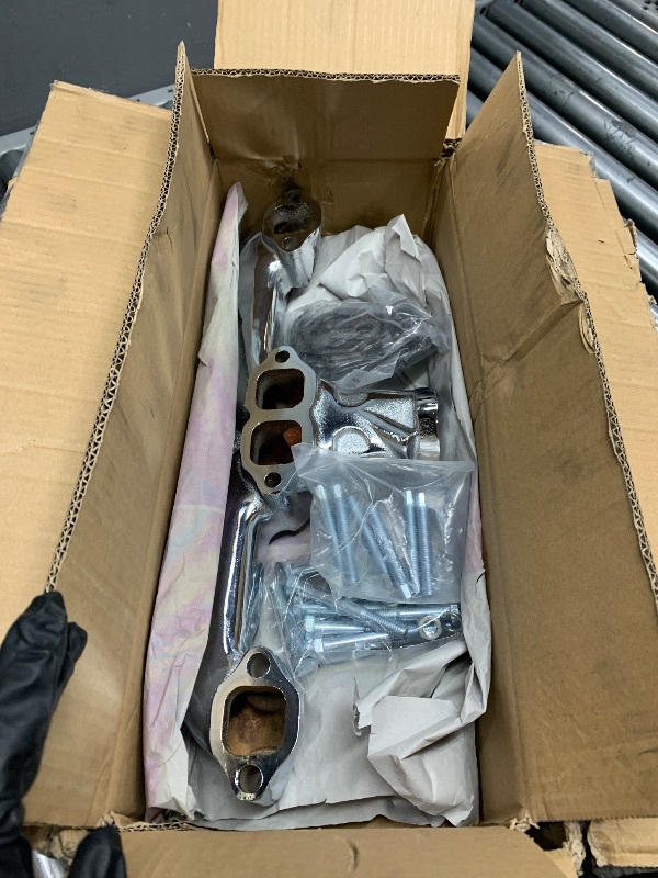 Photo 1 of 1 SET SHLPDFM Ground smooth Polish and Chrome Rams Horn Exhaust Manifolds With all gaskets and hardware Compatible with Small Block Chevy SBC 283 305 327 350 400