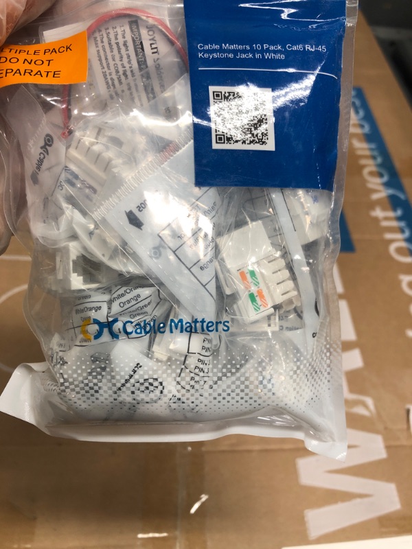 Photo 1 of Cable Matters [UL Listed] 10-Pack 10Gbps Cat6 Keystone Jacks, RJ45 Keystone Jack, Ethernet Keystone Jack in White for Patch Panel and Wall Plate