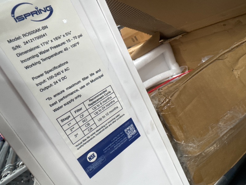Photo 1 of *POWERS ON**iSpring RO500AK-BN Reverse Osmosis Water Filter, NSF 58 Certified, 500 GPD Tankless Under Sink RO System, Natural pH Alkaline Remineralization, 2:1 Pure to Drain Ratio, Brushed Nickel Faucet