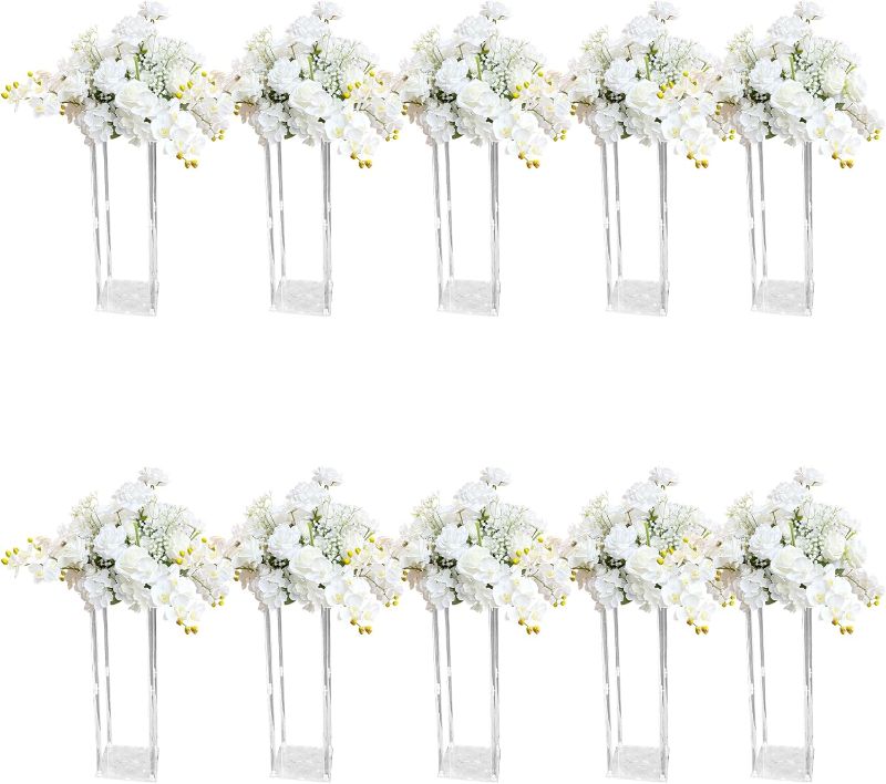 Photo 1 of 10 PCS Acrylic Flower Vase Stand,Wedding Tall Centerpieces Decorations for Table,24" Column Clear Geometric Floral Vase,Floor Flower Stand Elegant Display Holder for Birthday Party Wedding Table