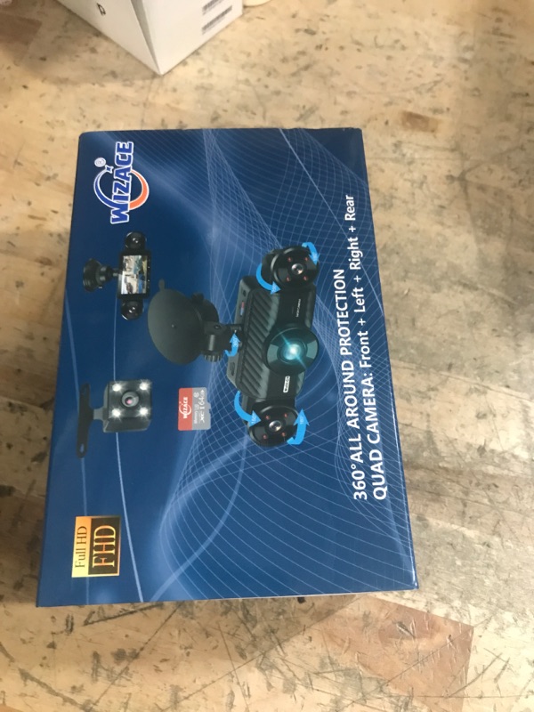 Photo 1 of 4 Channel Dash Cam 360° View, WIZACE 1080P Front and Rear Inside, Left Right Dash Camera for Cars, Multi-Ch FHD 8 IR Lamps Night Vision, Free 64GB SD Card, G-Sensor, HDR, 24H Parking Mode