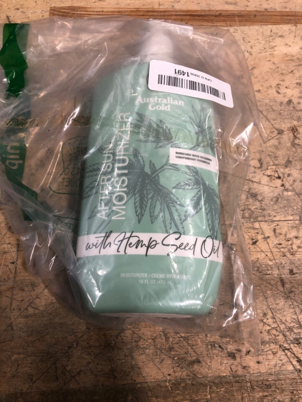 Photo 1 of Australian Gold After Sun Moisturizing Lotion with Hemp Seed Oil, Enriched with Caffeine, Vitamin Blend, Dye Free, Vegan & PETA Approved, 16 Ounces