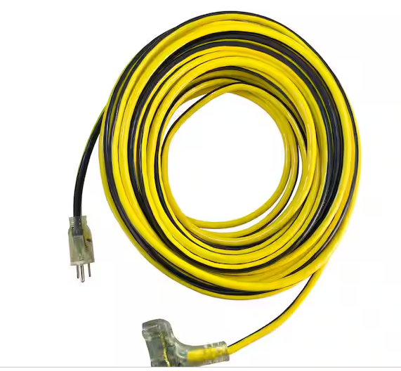 Photo 1 of *UNKOWN OF ANY DAMAGES*VividFlex 100 ft. 12/3 Heavy Duty Indoor/Outdoor Triple Tap Extension Cord with Lighted Ends, Yellow
