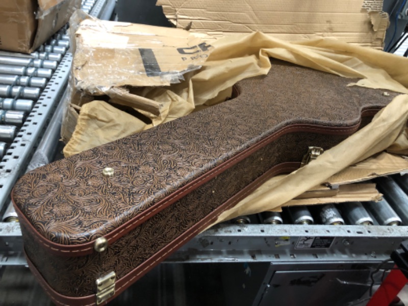 Photo 1 of (locking mechanism damaged) Crossrock Wooden OM Guitar Case for Martin 000-14 Fret | Blossom Brown Faux Leather, Forest Green Velvet Interior, Lock – Designer Series(CRW530OMBQ)