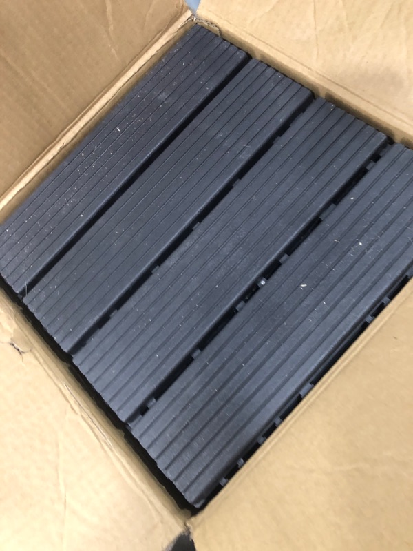 Photo 1 of 12 PCS Plastic Interlocking Patio Deck Tiles - 12" x 12" Waterproof Indoor Outdoor Flooring, Patio Floor Decking for Balcony, Backyard, Garden & Poolside, All Weather Use, Chocolate