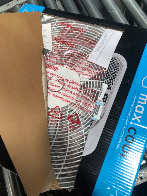 Photo 1 of ***(PARTS ONLY/ MAJOR DAMAGE/ NONFUNCTIONAL)***Genesis 20" Box Fan, 3 Settings, Max Cooling Technology, Carry Handle, White (G20BOX-WHT)