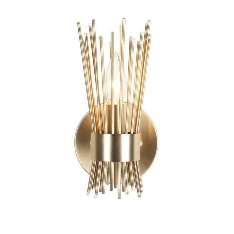 Photo 1 of 10 in. 1-Light Brushed Gold Sconce with Open Rod Metal Shade
