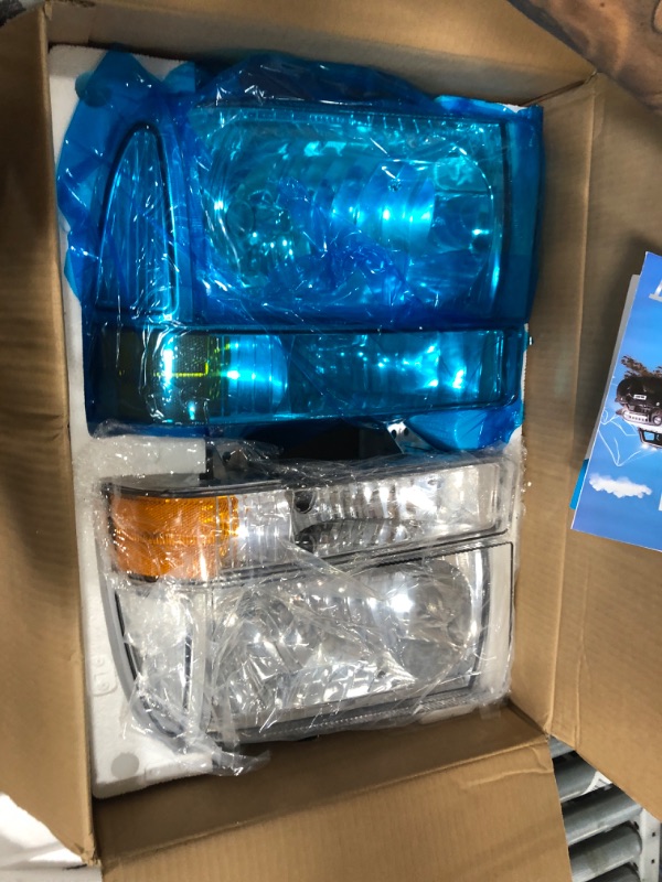 Photo 1 of (Missing pieces) Nilight 1999 2000 2001 2002 2003 2004 F250 F350 F450 F550 Super Duty Headlight Assembly,Chrome Housing Amber Corner Clear Lens