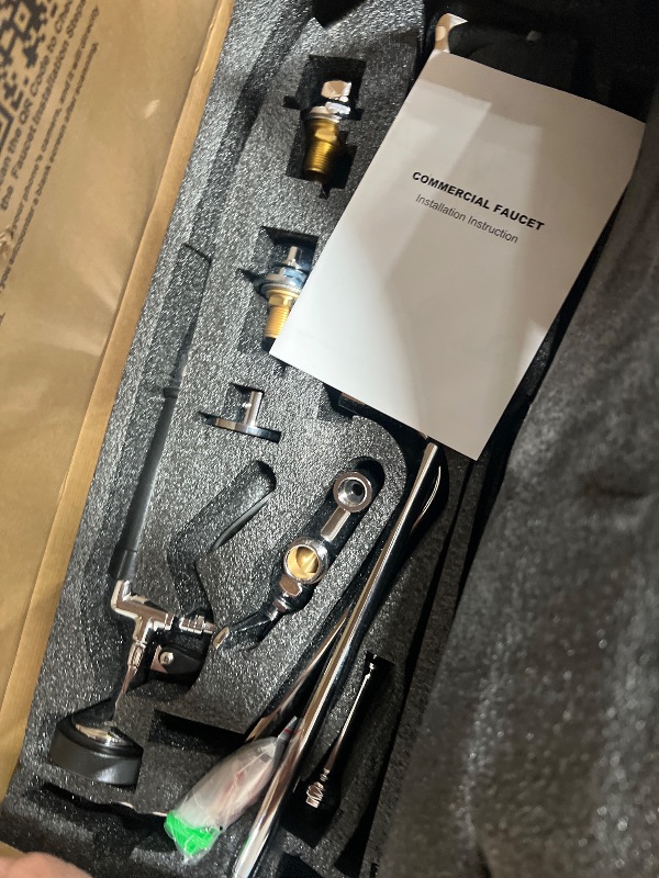 Photo 1 of Commercial Faucet with Sprayer for Kitchen Staff: 36 Inches Commercial Faucet Pre Rinse Sprayer 8 inch Center Wall Mount Kitchen with 12 inch Add on Spout