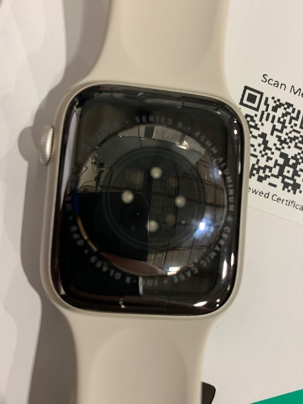 Photo 1 of Apple Watch Series 9 [GPS, 45mm] - Starlight Aluminum Case with Starlight Sport Band, M/L (Renewed Premium)