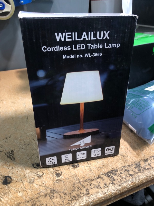 Photo 1 of WEILAILUX Outdoor Battery Operated Table Lamp Waterproof, 4000mAh Cordless Rechargeable, Touch Dimmable Desk Lamp, LED Night Light for Patio Camping Restaurant Home, H9.6in, Wood Grain