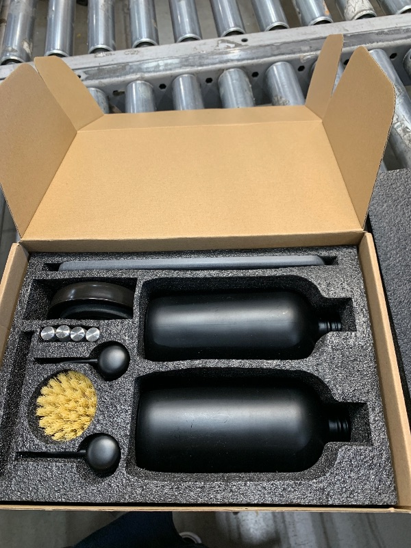 Photo 1 of [Luxury] Kitchen Soap Dispenser Set - 16OZ Black Glass Bottle, Stainless Steel Pump, Instant Dry Tray, Waterproof Labels, Non-Slip Silicone Pad, and Dish Brush | Upgrade for Your Kitchen and Bathroom