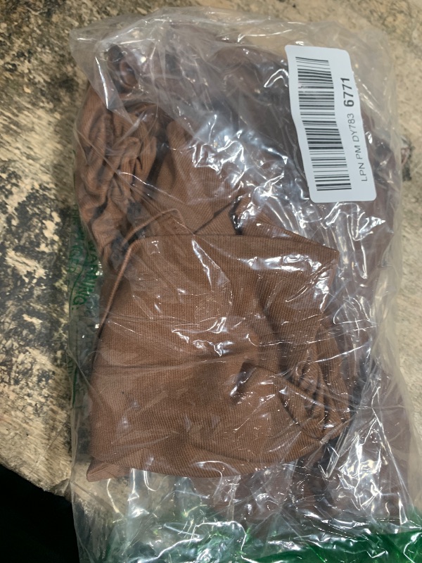 Photo 1 of (BORWN SHIRT ONLY) (BAGGED) OQQ Womens 2 Piece Shirts Short Sleeve Crew Neck Ruched Stretch Fitted Tee Shirts Crop Tops Black Coffee XL