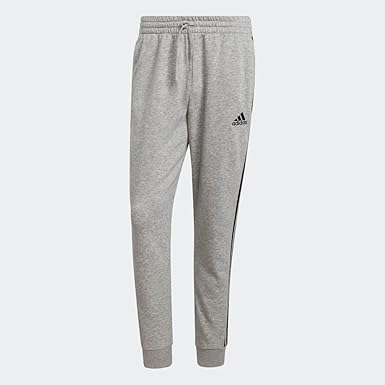 Photo 1 of *** SMALL stan on front*** adidas Men's Essentials Fleece Tapered Cuff 3-Stripes Pants GRAY  M 
