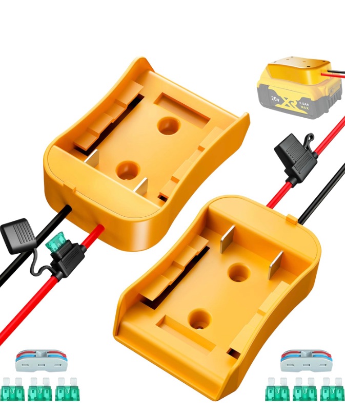 Photo 1 of 1)
2-Pack for Dewalt 20V Battery Adapter for Power Wheels: Power Tool Drill Battery Adapter Converter for Power Wheels RC Car Battery Connector Upgrade Accessories Conversion Kit with 30A Fuse 12AWG Wire