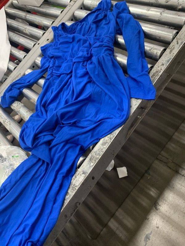 Photo 1 of Topjini Women Long Sleeve Slit Maxi Long Dresses Deep V Neck Cold Shoulder Dress for Women Casual Fall Winter Evening Date Royal Blue M 