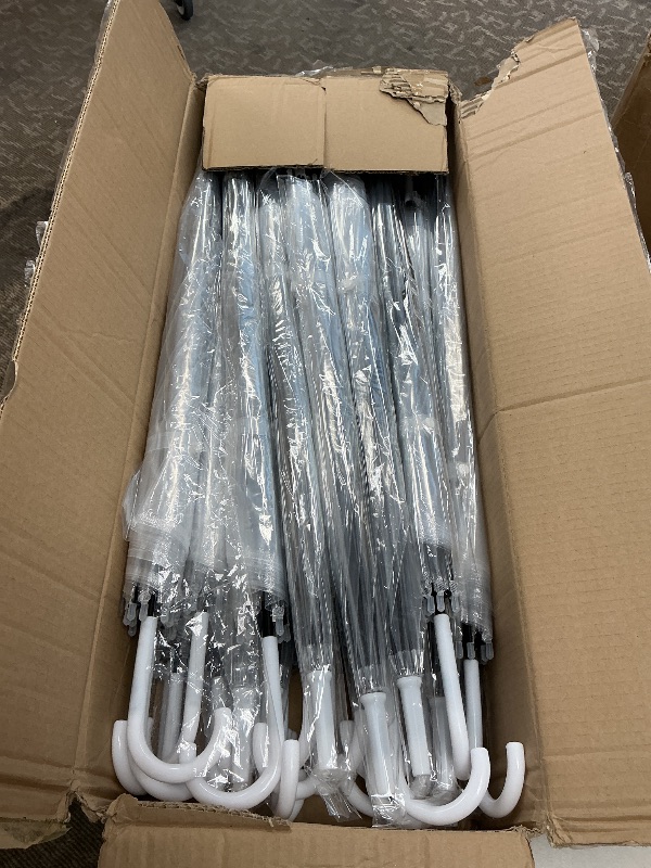 Photo 1 of Reginary 30 Pieces Wedding Umbrellas Bulk Auto Open Stick Umbrellas with White European J Hook Handle Windproof Large Canopy Umbrella for Outdoor Wedding Bride Groom Photography Golf (Clear)