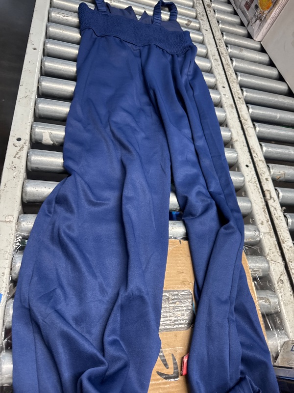 Photo 1 of BLENCOT Sleeveless Jumpsuits for Women Dressy Casual V Neck Wide Leg Long Pants Slip Rompers Summer Overalls Blue Medium