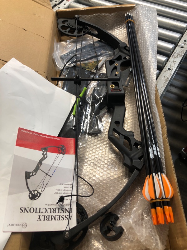 Photo 1 of **MISSING PIECES, BOW STRING IS SNAPPED**
WUXLISTY Compound Bow and Arrow for Youth and Beginner, Archery Bow Set for Kids 8-12, 16-20 lbs Draw Weight, 17.3"-26" Draw Length (Black)