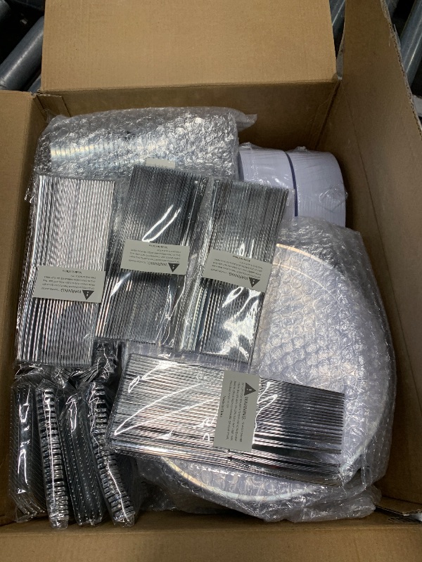 Photo 1 of WELLIFE 600 Pcs Sliver Disposable Dinnerware for 100 Guests, Dinnerware Set of 100 Dinner Plates, 100 Salad Plates, 100 Spoons, 100 Forks, 100 Knives, 100 Cups