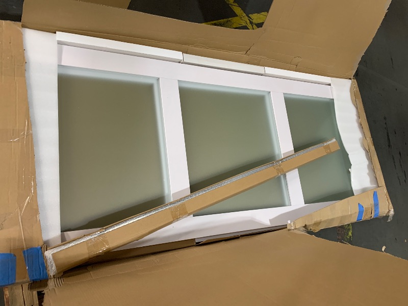 Photo 1 of ***TRUCK/TRAILER PICKUP***EaseLife 48x80 in (Double 25in) Bypass Sliding Closet Doors for Bedroom, 3-Lite Frosted Glass Sliding Door with Hardware Track Kit & Floor Guide, Preassembled Door Panel, MDF White Barn Doors