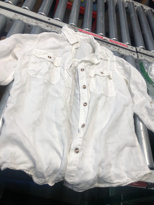 Photo 1 of Astylish Womens Work Shirt V Neck Long Sleeve Tops Collared Fashion Button Down Denim Blouses White Small
