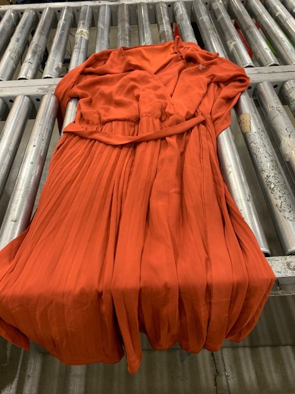 Photo 1 of PRETTYGARDEN Women's Spring Midi Dress Long Puff Sleeve Wrap V Neck Flowy Ruffle Pleated Casual Fall Dresses (Brick Red,X-Large)
