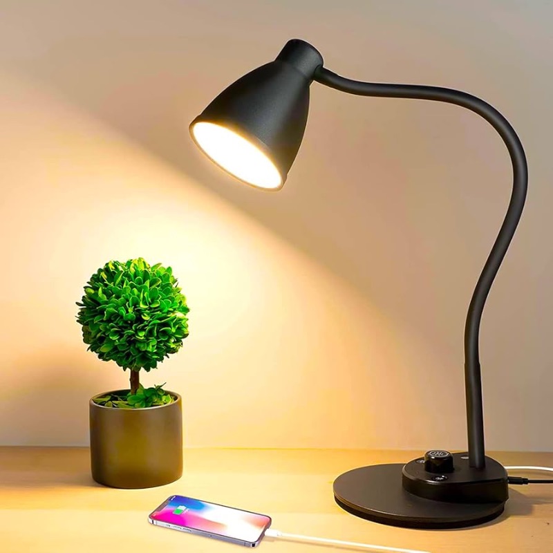 Photo 1 of  LED Desk Lamp with USB Charging Port 3 Color Modes Dimmable Reading Light Intelligent Induction Auto Dimming Task Lamp Flexible Gooseneck Table Lamp for Bedside Office, AC Adapter Include