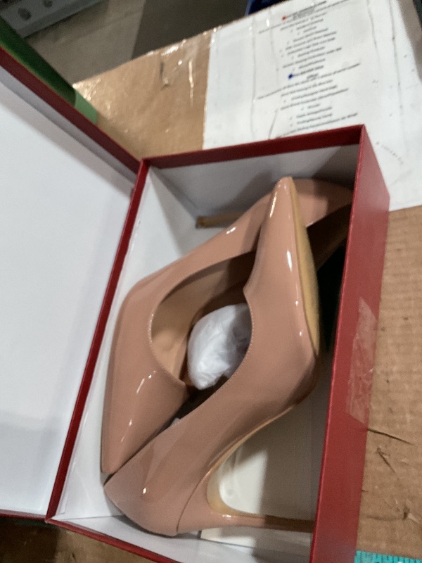 Photo 1 of COLETER Women's 4 Inch Pumps Pointy Toe Wedding Dress Shoes Slip on Stiletto Pumps Patent Nude 8US