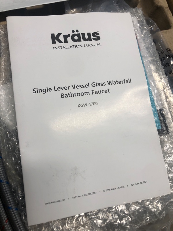 Photo 1 of ***PARTS ONLY***KRAUS Tall Waterfall Bathroom Faucet for Vessel Sink with Clear Glass Disk and Pop-Up Drain, Chrome KGW-1700-PU-10CH-CL