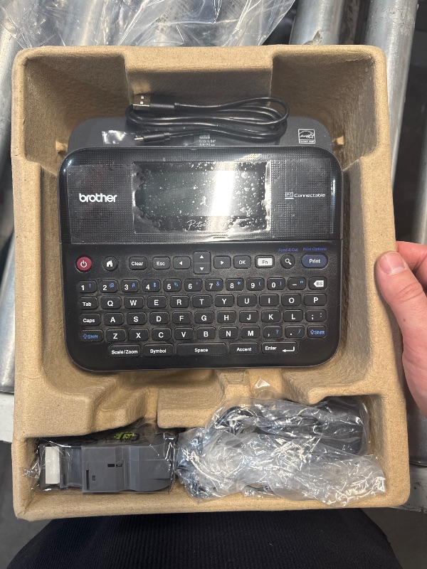 Photo 1 of (USED/FAIR) (MISSING BATTERY) (DUSTY) Brother P-touch Label Maker, PC-Connectable Labeler, PTD600, Color Display, High-Resolution PC Printing, Black, Black/gray