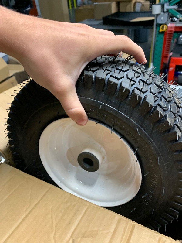 Photo 1 of **JUST WHEELS**GICOOL 13x5.00-6 Rubber Lawn Mower Tire and Wheel, 2 Pcs Replacement 13x5-6nhs Riding Mowers Lawn Pneumatic Tire with 3/4" Bushing, 3" -4.5" Centered Hub