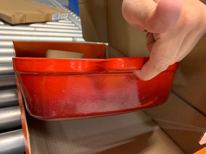 Photo 1 of (minor damges)Le Creuset Enameled Cast Iron Signature Rectangular Roaster, 7 qt. (12.8" x 18.7"), Cerise
