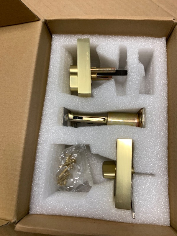 Photo 1 of ***MISSING KEYS*** coolnews Single Cylinder Deadbolt and Crystal Glass Passage Door Knob Combo Set, Satin Brass Finish