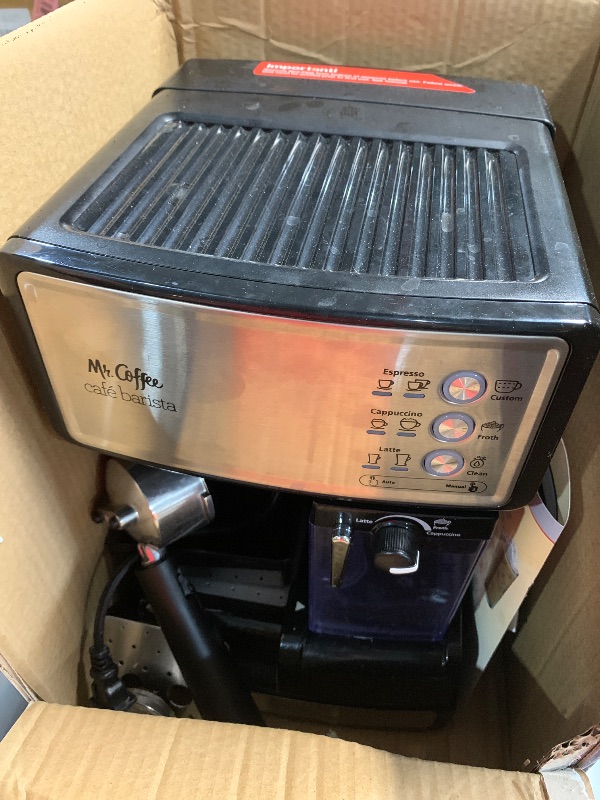 Photo 1 of (used)(see all images) Mr. Coffee Espresso and Cappuccino Machine Stainless Steel Programmable Coffee Maker with Automatic Milk Frother 