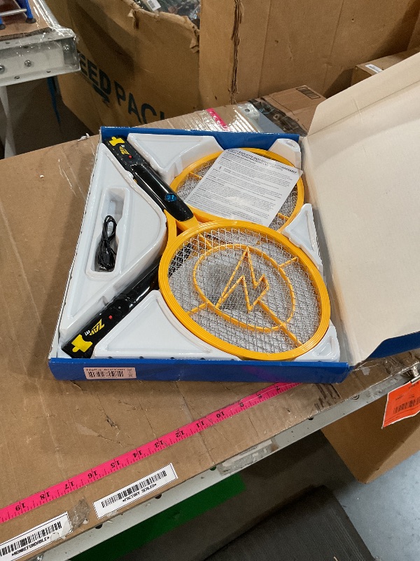 Photo 1 of ZAP iT! 4,000 Volt Electric Handheld Bug Zapper Racket - USB Rechargeable Indoor Safe Mosquito Zapper and Fly Swatter for Indoor and Outdoor Use - 2 Pack (Large, Yellow)