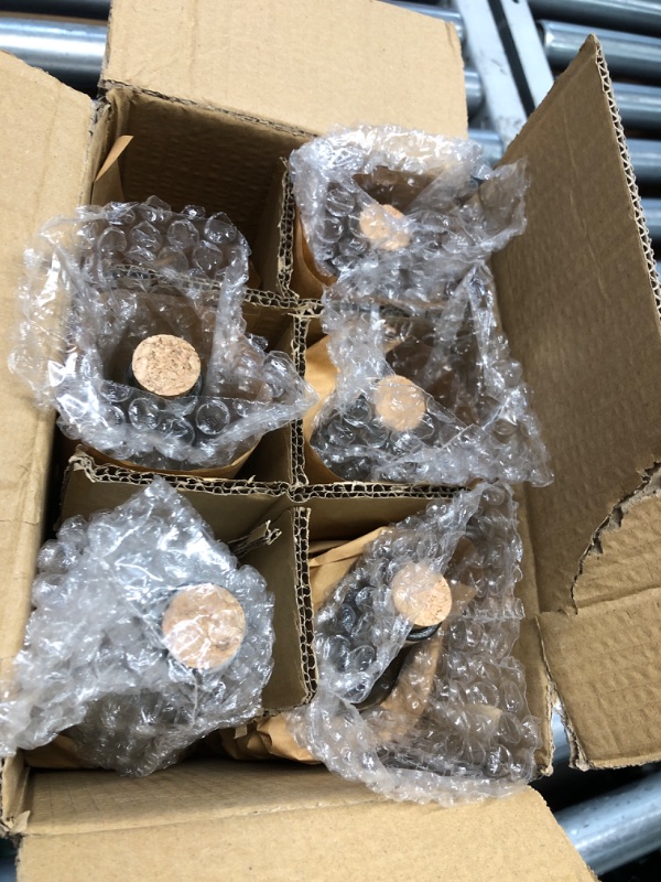 Photo 1 of **MISSING 1 BOTTLE** BULK PARADISE Assorted Clear Glass Bottles with Corks, 6 Pack, 2.5in X 9in, 16oz
