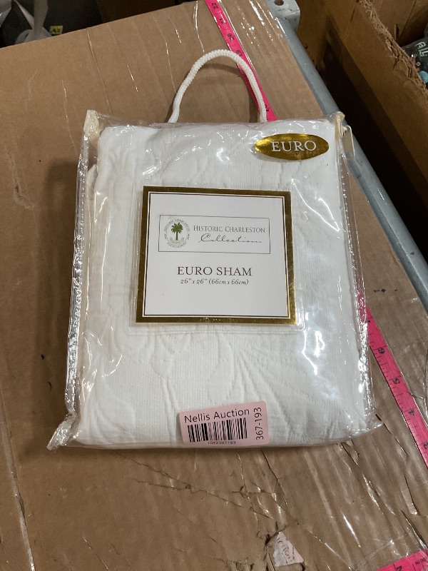 Photo 1 of Historic Charleston Charleston Estate Modern Farmhouse Floral Matelasse Decorative Pillowcase with Scalloped Edges, 100% Cotton Breathable Bedding, Euro Sham (26" x 26"), White Floral