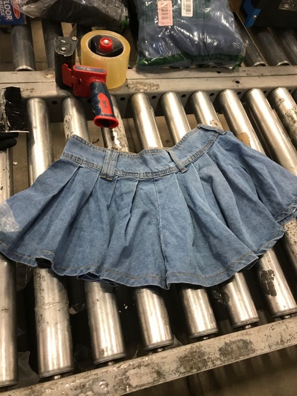 Photo 1 of BEAUDRM Women's Y2K Low Waist Ruffle Pleated Skirt Loose Fit Party Mini Denim Skirt Jean Skirt Medium Wash S