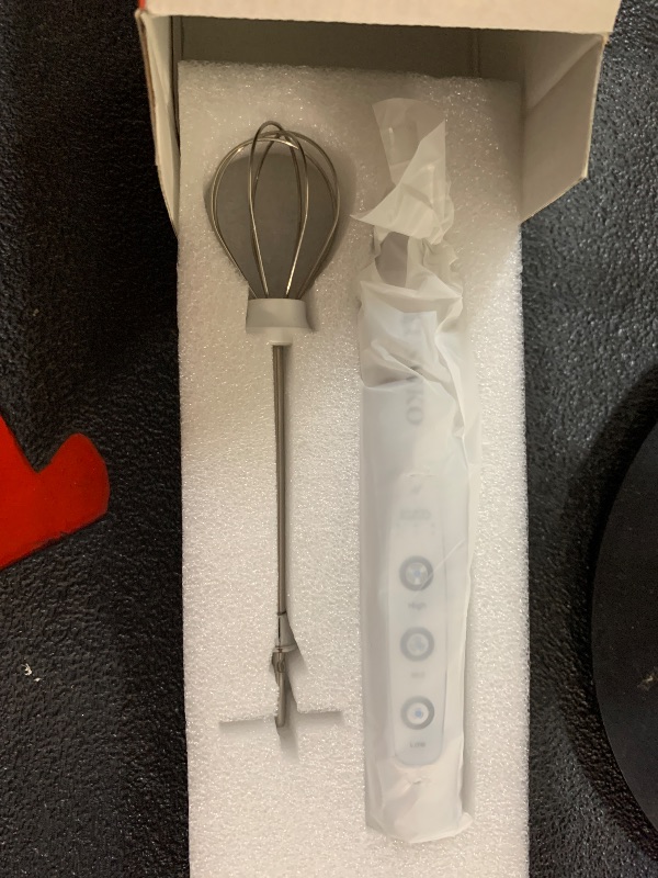 Photo 1 of (Sold for parts) YUSWKO White Handheld Milk Frother Wand with Stand for Coffee, Rechargeable Electric Whisk with 3 Heads 3 Speeds Drink Mixer Coffee