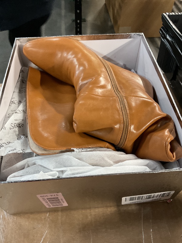 Photo 1 of Size 9wetkiss Over the Knee Boots for Women Thigh High Boots Light Brown Boots Wide Calf Tall Boots Womens Heeled Fall Boot Block Chunky Heel Boots Camel Long Boots Round Pointed Toe Leather Boots Winter SIZE 9