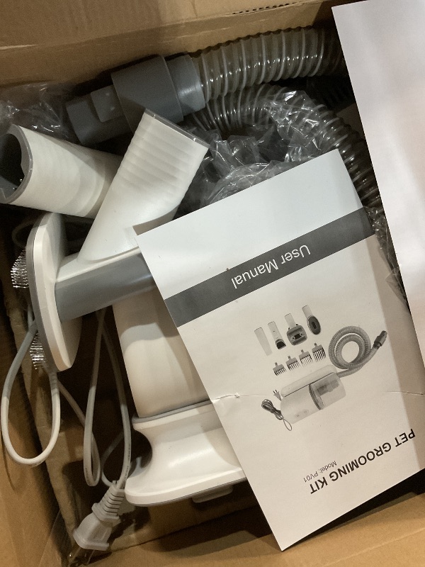 Photo 1 of **PREV USED, FULL OF HAIR***
binROC Dog Grooming Kit, Pet Grooming Vacuum with Electric Clipper & 4 Combs, Pet Hair Grooming Shedding Brush, Cleaning and Crevice Tool with 1.5 L Dust Cup Dog Hair Vacuum Home Clean